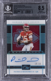 2019/20 Panini One "Matchless Autographs" Blue #199 Patrick Mahomes Signed Card (#15/15) - BGS NM-MT+ 8.5/BGS 10 - Mahomes Jersey Number!